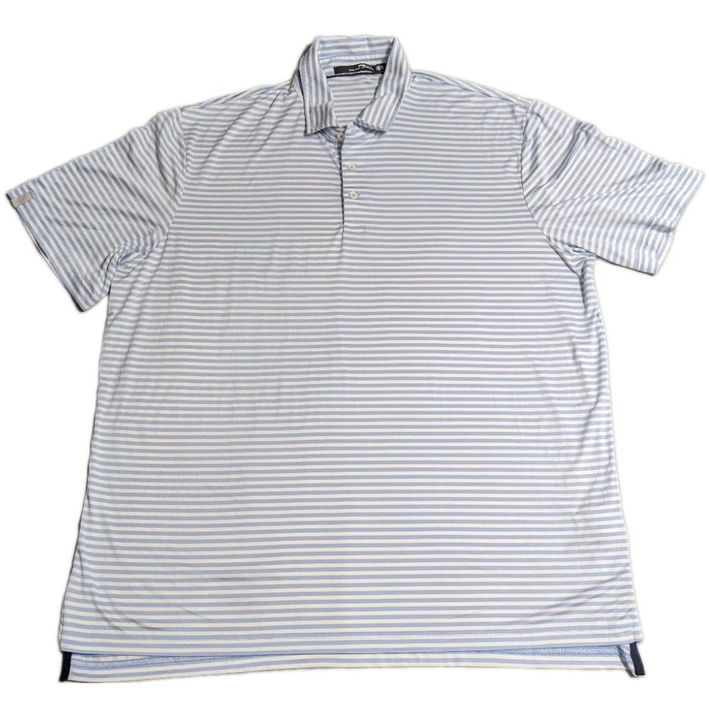 RLX Ralph Lauren Polo Shirt Mens XL Blue‎ White Stripe Golf Performance Stretch